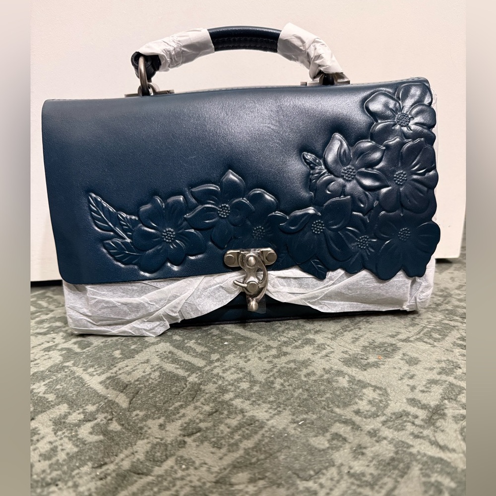 NEW $199 PATRICIA NASH CHARONNE CARRIBEAN BLUE TOOLED FLORAL - Picture 3 of 6